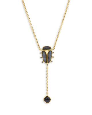 Scarab Labradorite Lariat Necklace in 18K Gold Plated by CAPUCINE DE WULF