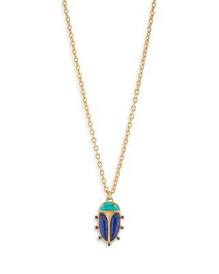 Turquoise & Lapis Lazuli Scarab Pendant Necklace by CAPUCINE DE WULF