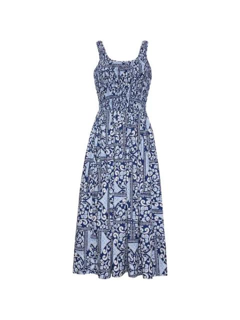 Bergamo tile-print smocked-waist midi dress by CARA CARA