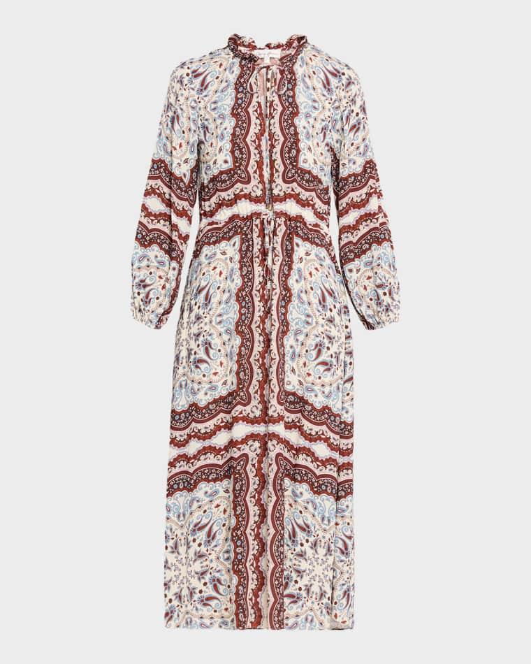 Berkshire Paisley Long-Sleeve Midi Dress by CARA CARA