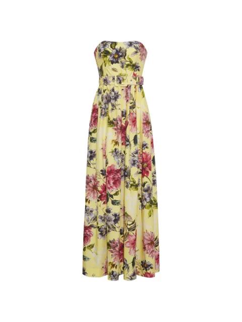 Greenfield belted floral-pirint gown by CARA CARA