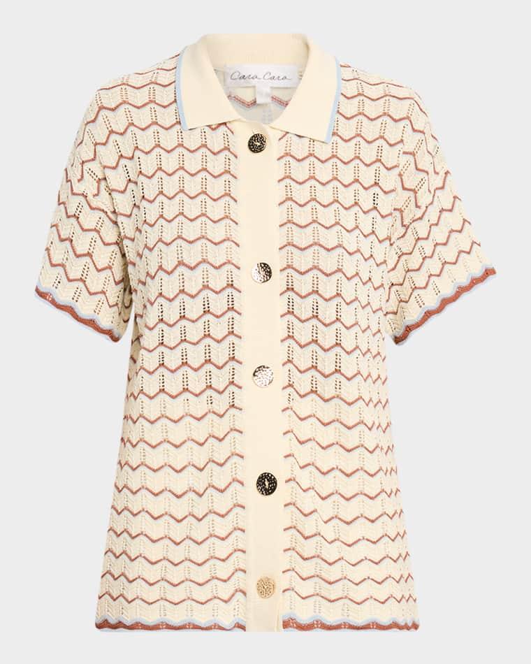 Hayes Short-Sleeve Crochet Polo by CARA CARA