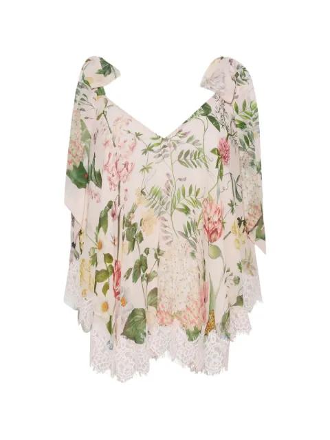 Mari floral-print lace-trim top by CARA CARA