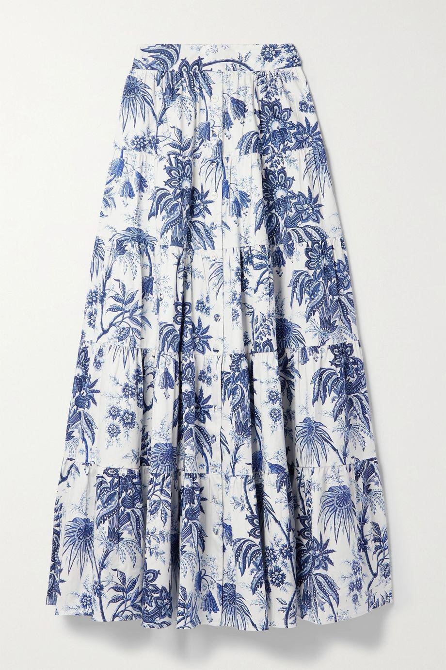 Nathali tiered floral-print cotton-blend sateen maxi skirt by CARA CARA
