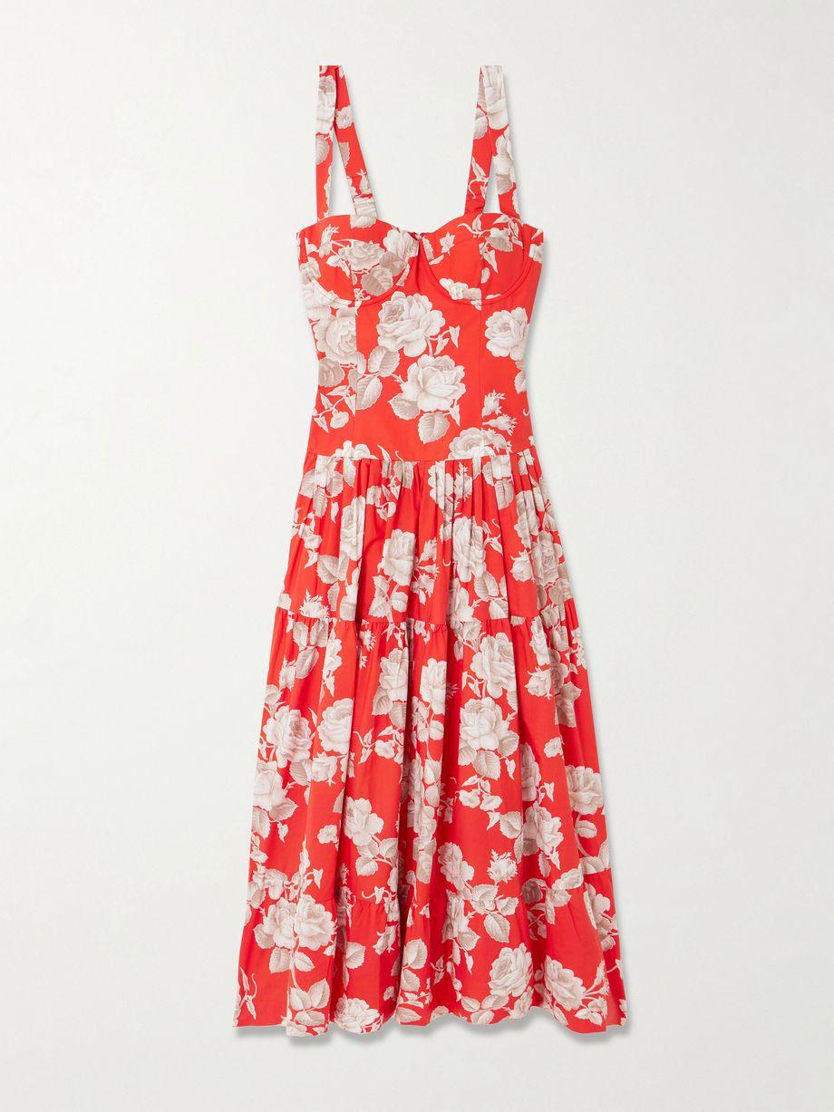 Santiago tiered floral-print cotton-poplin midi dress by CARA CARA