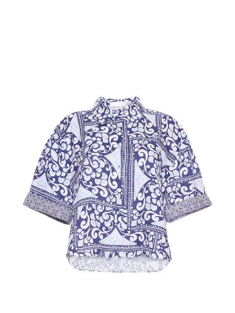 tile-print linen top by CARA CARA