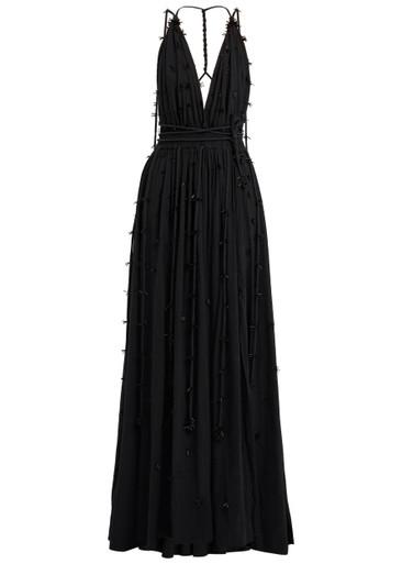 Bead embellished halterneck cotton maxi dress by CARAVANA