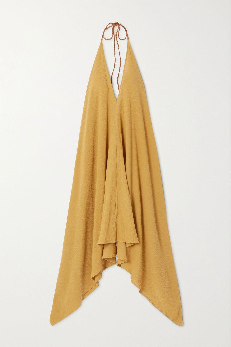 Yatzil open-back leather-trimmed cotton-gauze halterneck maxi dress by CARAVANA