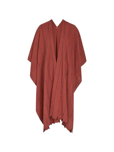 bead-embellished frayed cape by CARAVANA