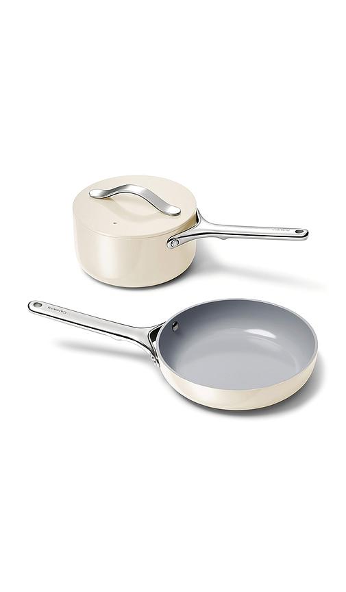 Caraway Non-stick Ceramic Mini Fry Pan & Mini Sauce Pan Duo in Cream by CARAWAY Caraway Non-stick Ceramic Mini Fry Pan & Mini Sauce Pan Duo in Cream by CARAWAY