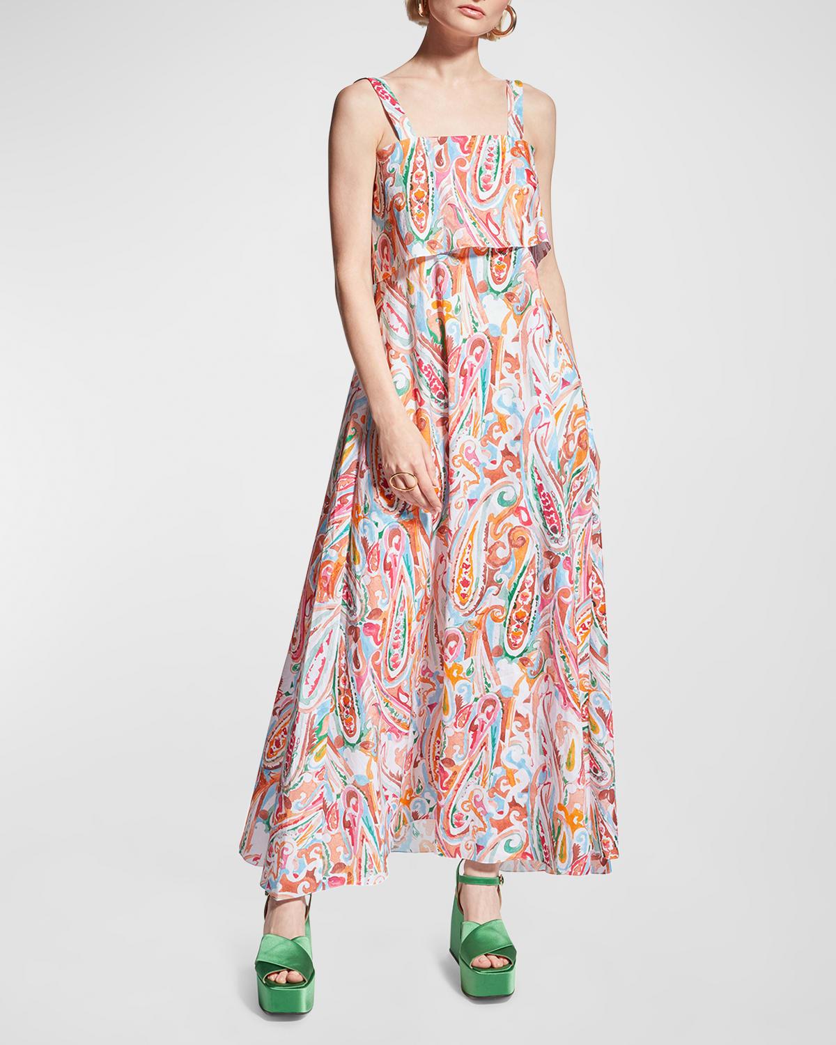 Cristina Paisley-Print Square-Neck Maxi Dress by CARESTE