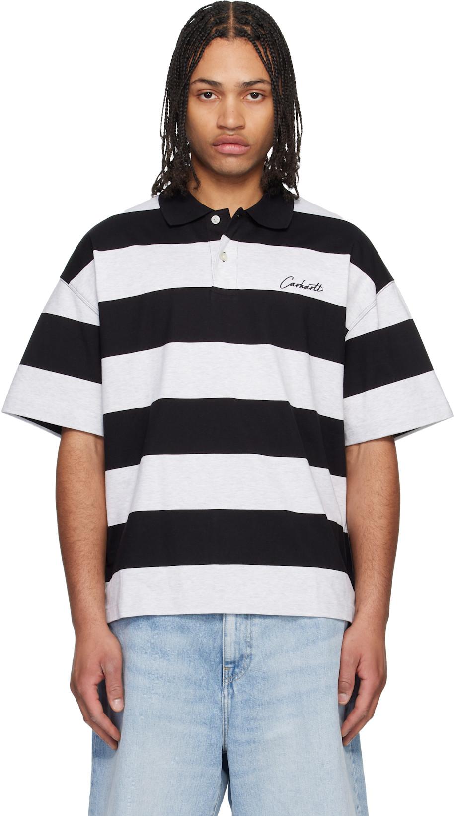 Black & White Short Sleeve Delray Stripe Polo by CARHARTT WIP