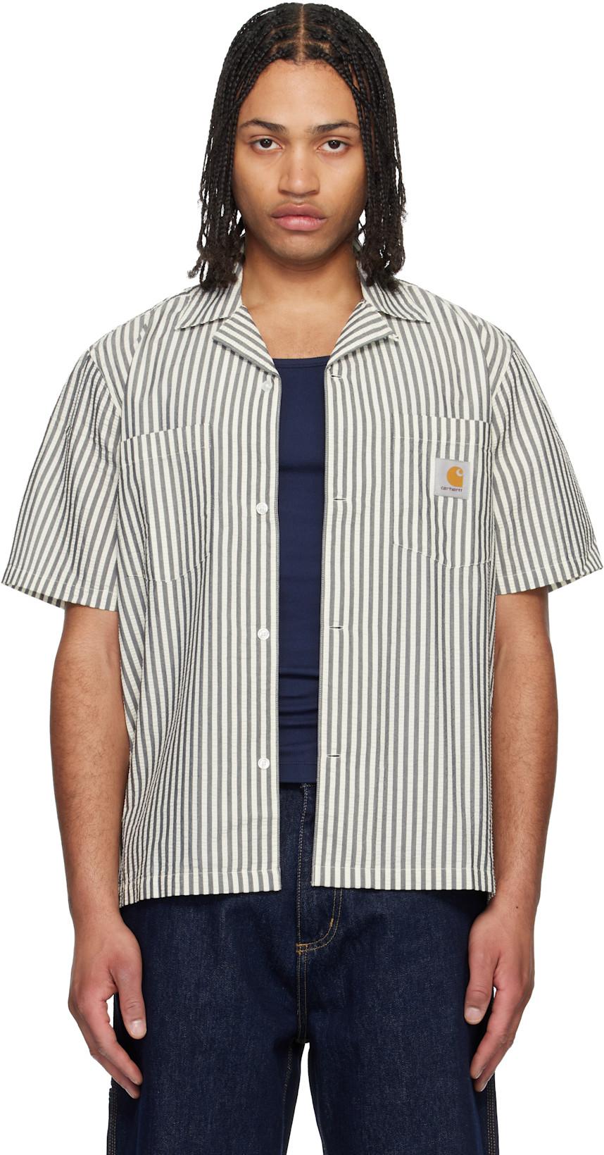 Black & White Short Sleeve Leavel Stripe Shirt by CARHARTT WIP