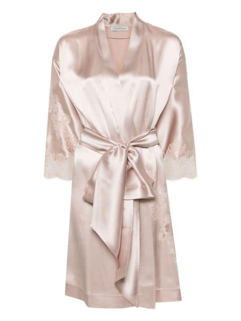 Calais-Caudry lace-trim silk robe by CARINE GILSON