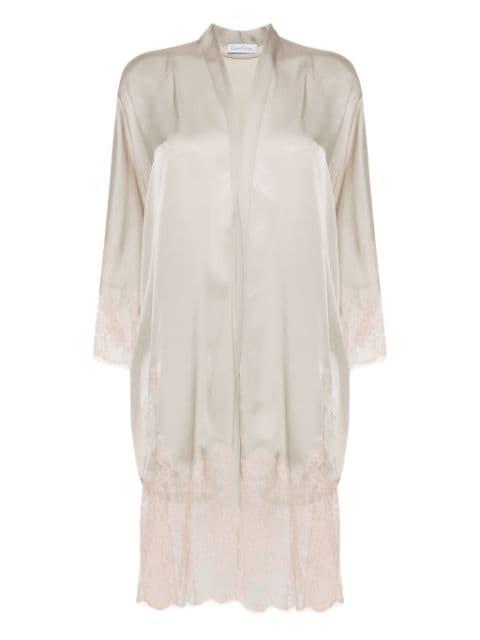 Calais-Caudry lace-trim silk robe by CARINE GILSON