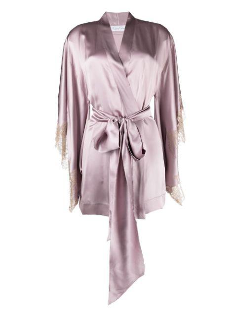 lace-detail belted silk robe by CARINE GILSON