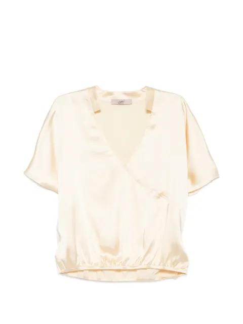 satin-finish wrap-style top by CARLA G.