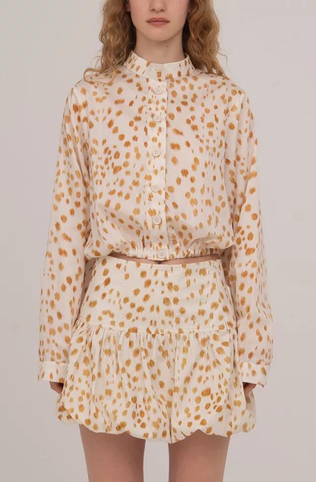 Carmen Says Fawn Deer Print Balloon Shirt by CARMEN SAYS