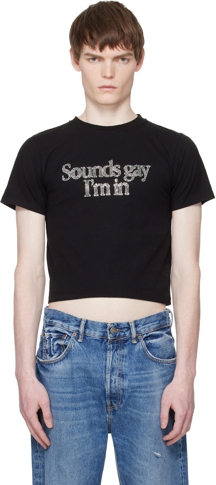 Black 'Sounds Gay, I'm In Baby!' T-shirt by CARNE BOLLENTE