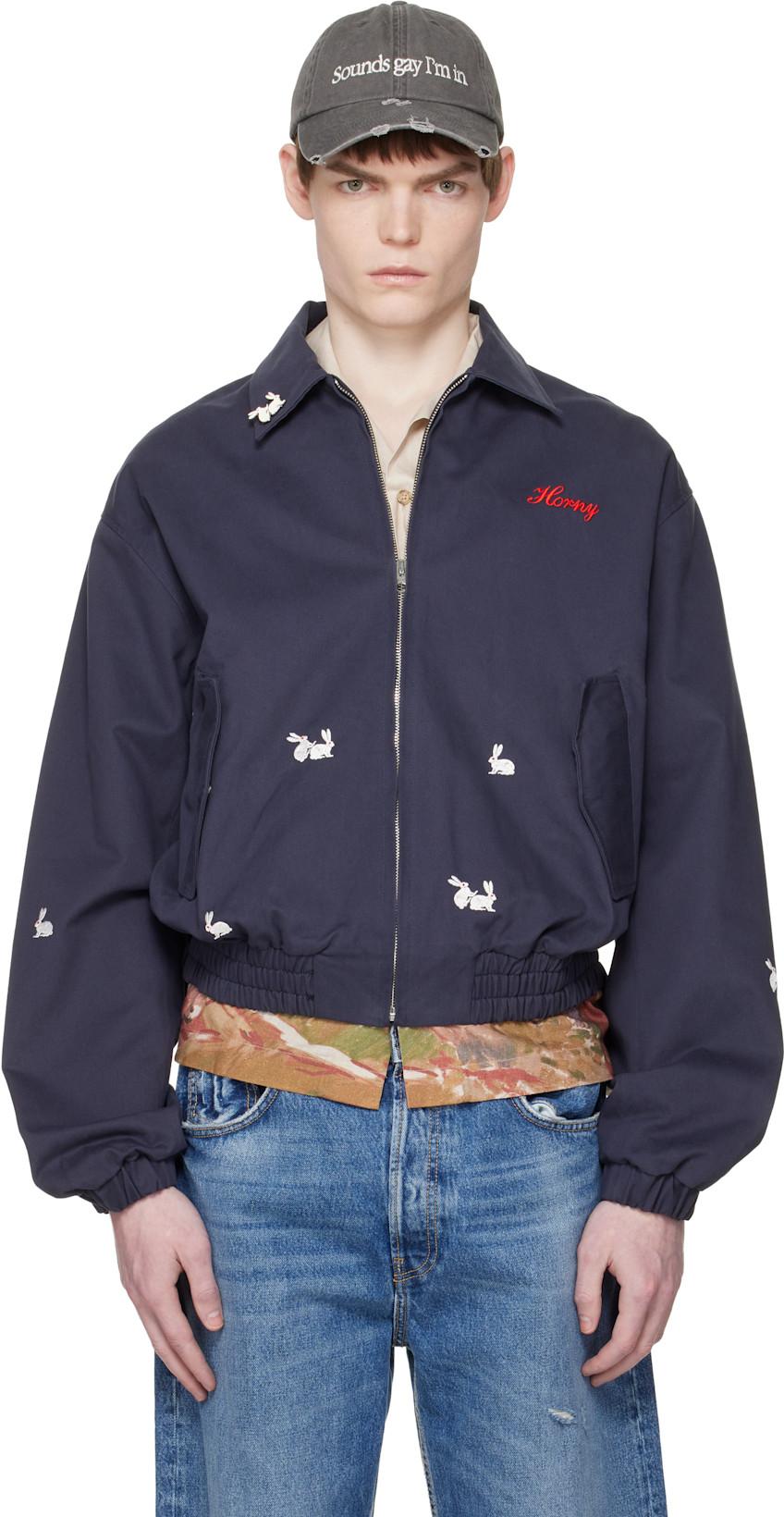 Navy Hareington Horny Jacket by CARNE BOLLENTE