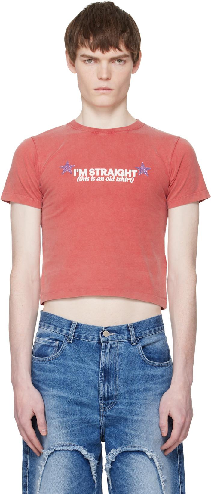 Red 'Straight Up Gay' T-shirt by CARNE BOLLENTE