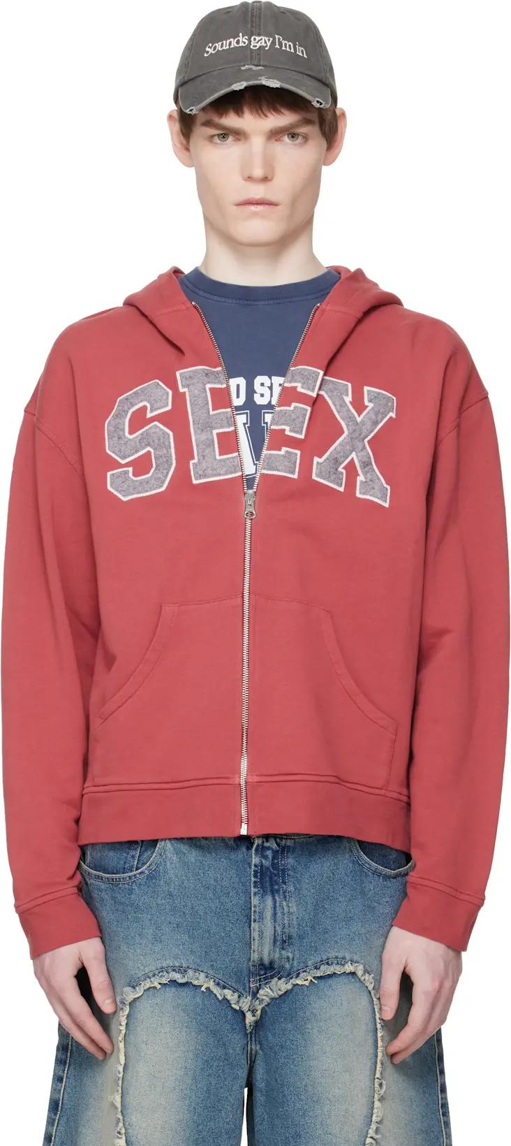 Red 'Zipcode: Desire' Hoodie by CARNE BOLLENTE