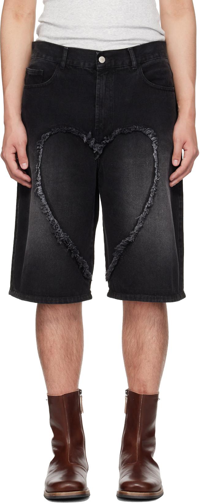 SSENSE Exclusive Black Love Denim Shorts by CARNE BOLLENTE