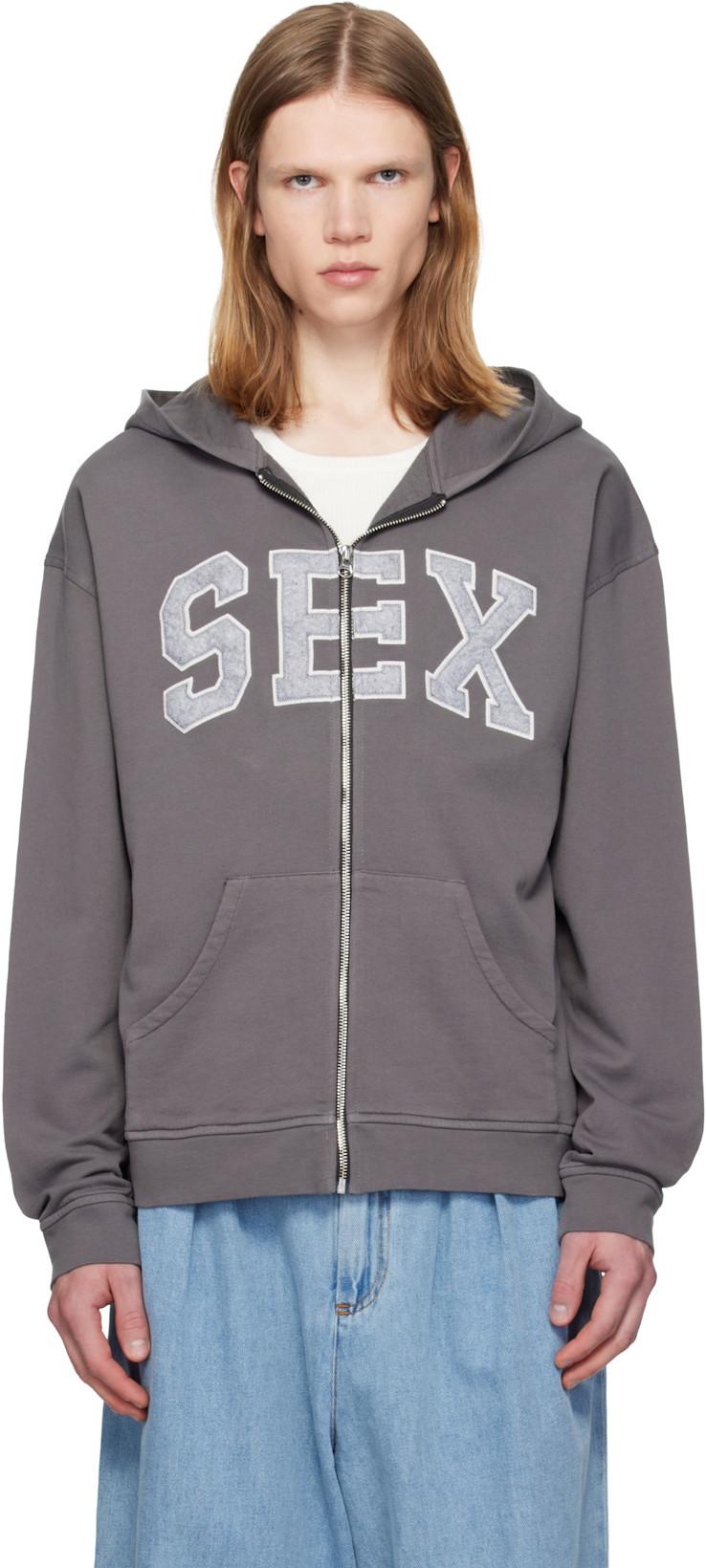SSENSE Exclusive Gray Zipcode Desire 'Sex' Hoodie by CARNE BOLLENTE