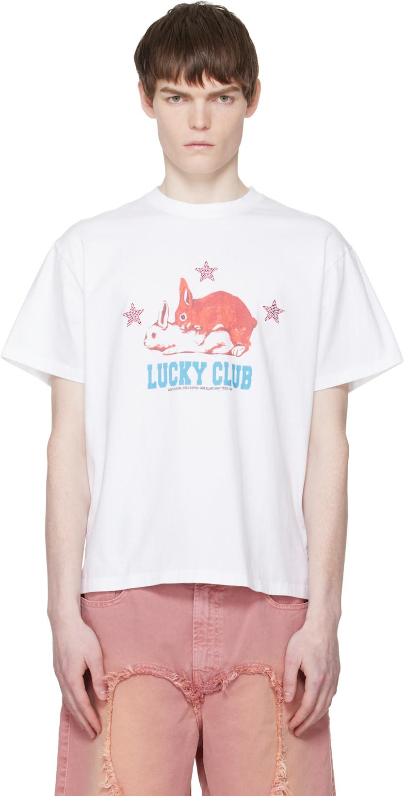 White 'Lucky Club' T-shirt by CARNE BOLLENTE