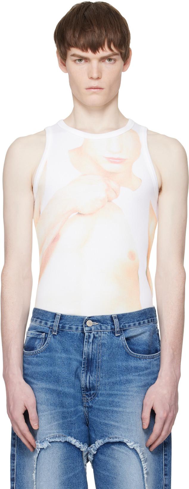 White 'Tank Top, Power Bottom' Tank Top by CARNE BOLLENTE