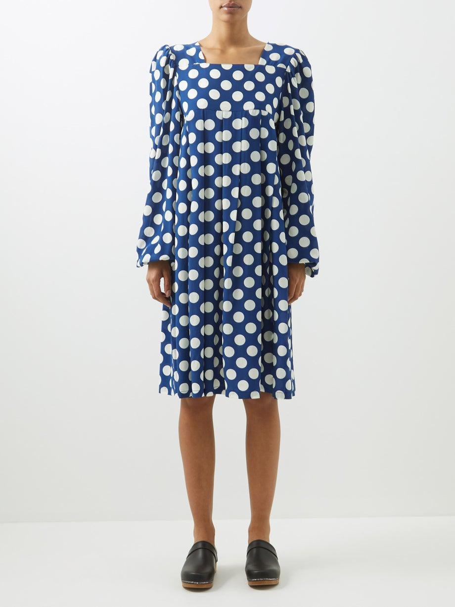 Square-neck polka-dot silk dress by CARO EDITIONS
