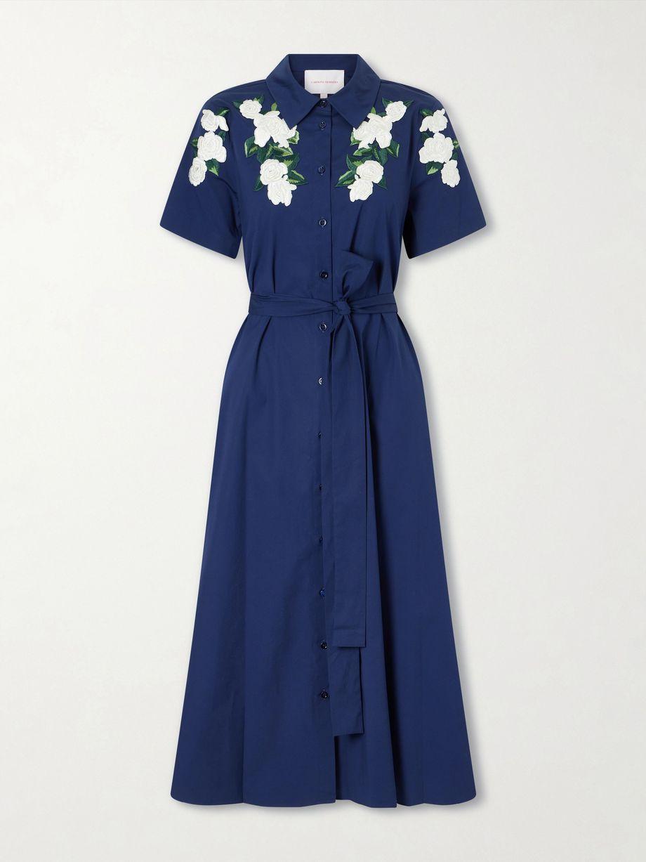 Belted floral-embroidered cotton-blend midi dress by CAROLINA HERRERA