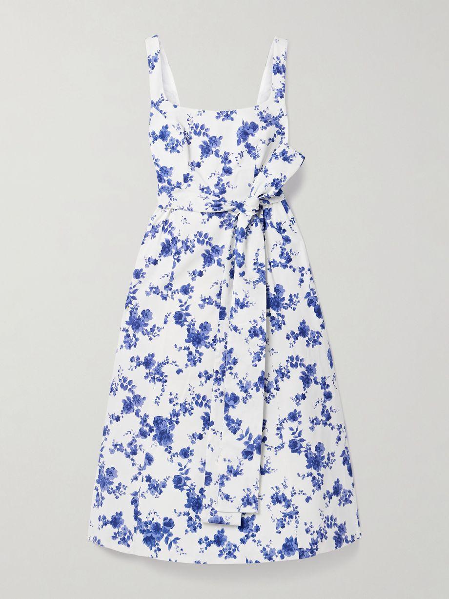 Belted floral-print faille midi dress by CAROLINA HERRERA