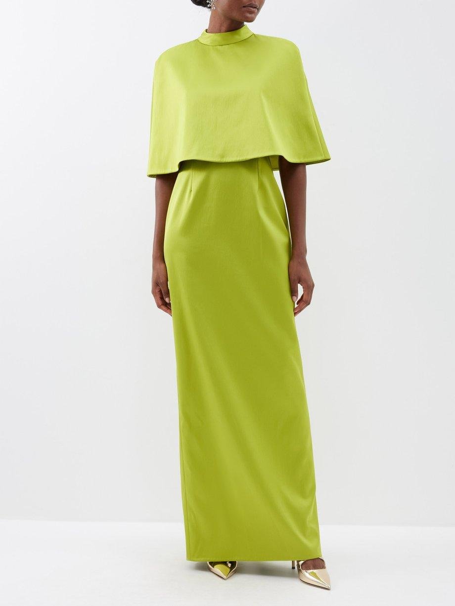 Cape-layered double-faced satin gown by CAROLINA HERRERA