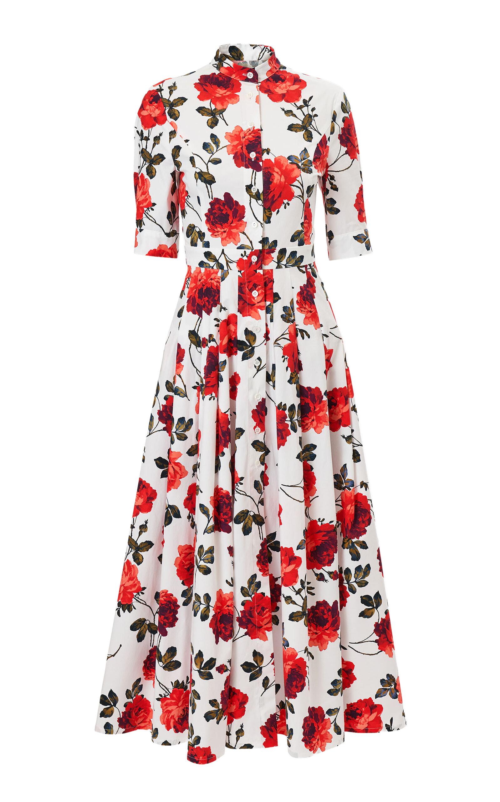 Carolina Herrera Buttoned Stemmed-Rose-Printed Stretch-Cotton Shirt Dress - Moda Operandi by CAROLINA HERRERA