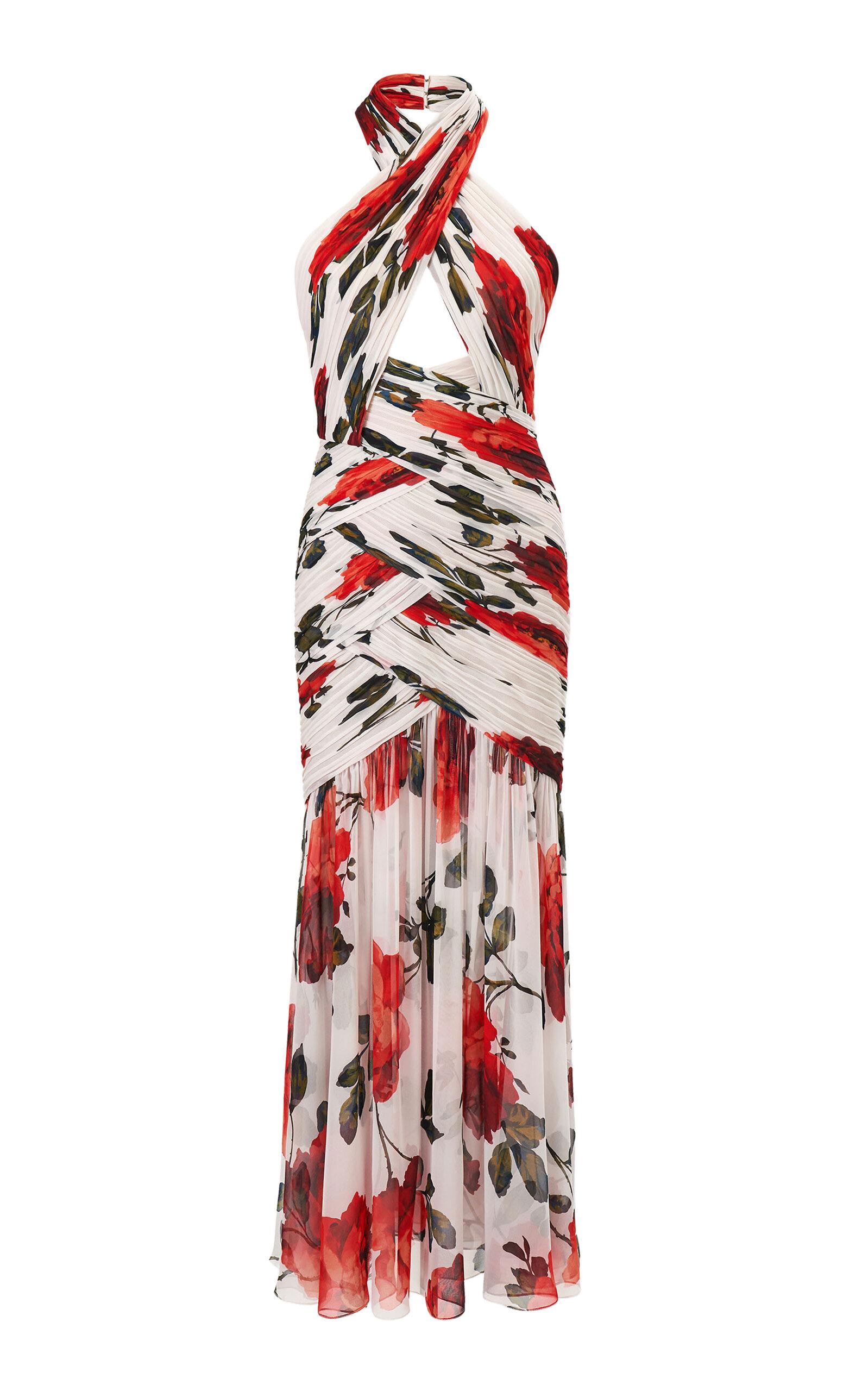 Carolina Herrera Cross-Front Stemmed-Rose-Printed Chiffon Midi Dress - Moda Operandi by CAROLINA HERRERA