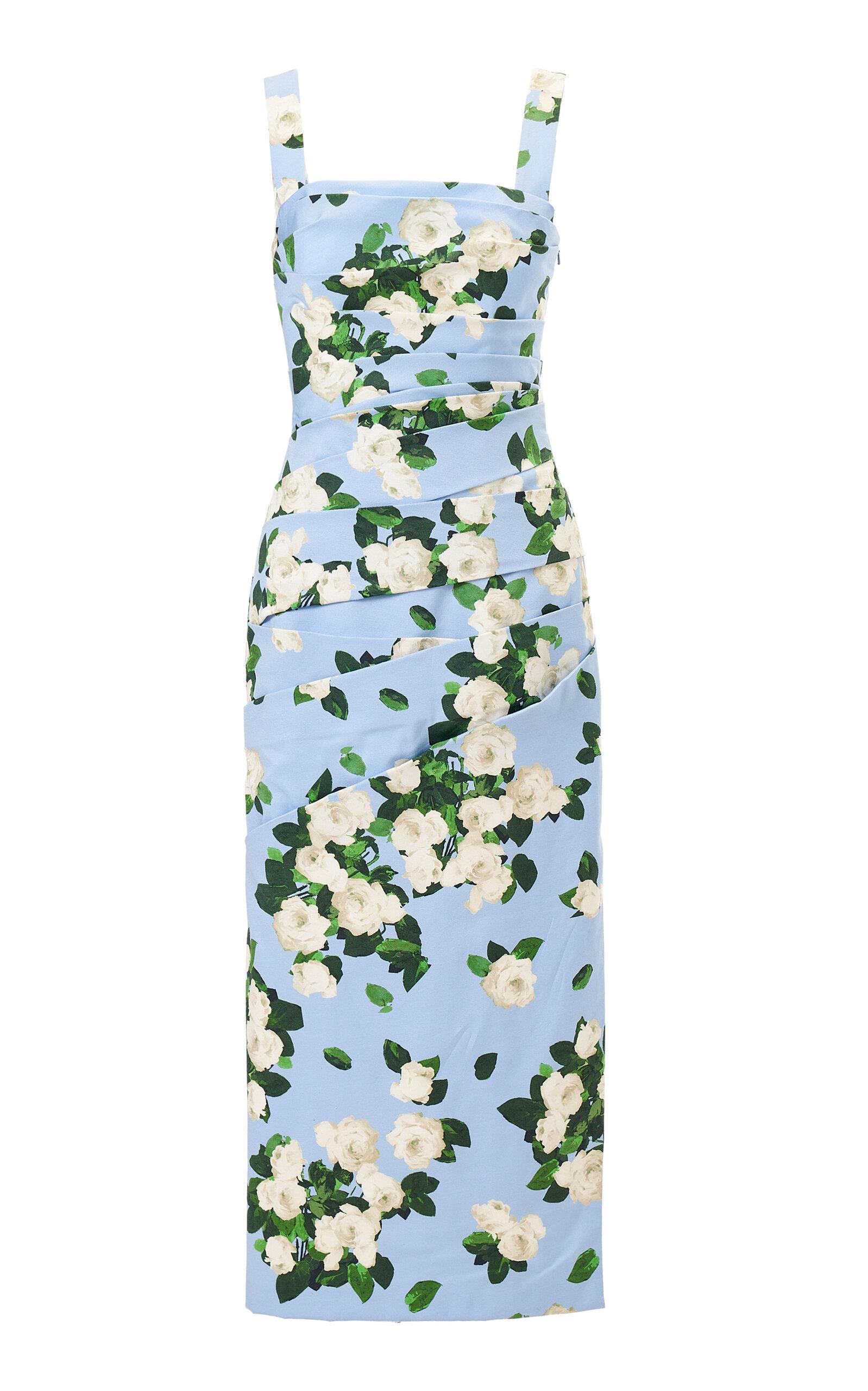 Carolina Herrera Draped Painted Rose Cotton-Blend Midi Dress - Moda Operandi by CAROLINA HERRERA