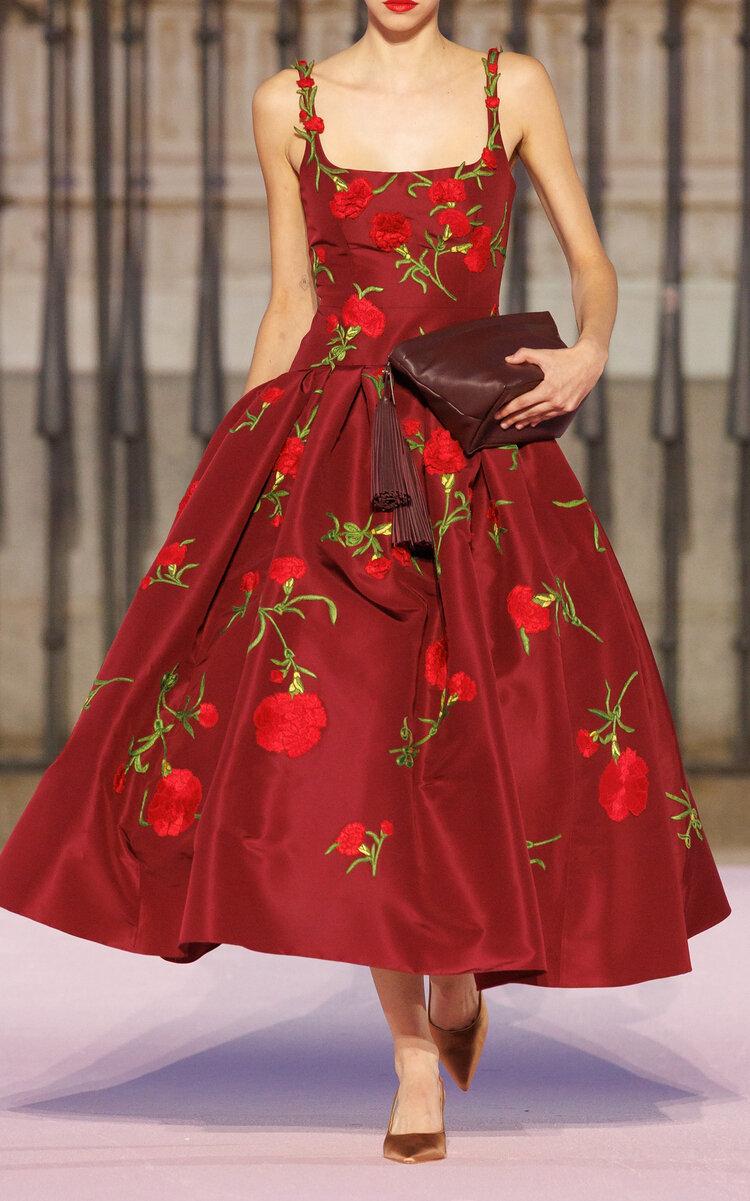 Carolina Herrera Embroidered Drop-Waist Silk Faille Dress - Moda Operandi by CAROLINA HERRERA