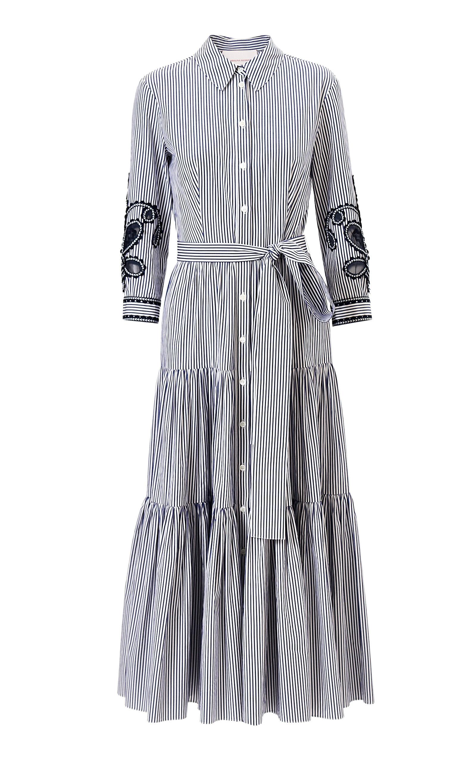 Carolina Herrera Embroidered Striped Cotton Shirt Dress - Moda Operandi by CAROLINA HERRERA