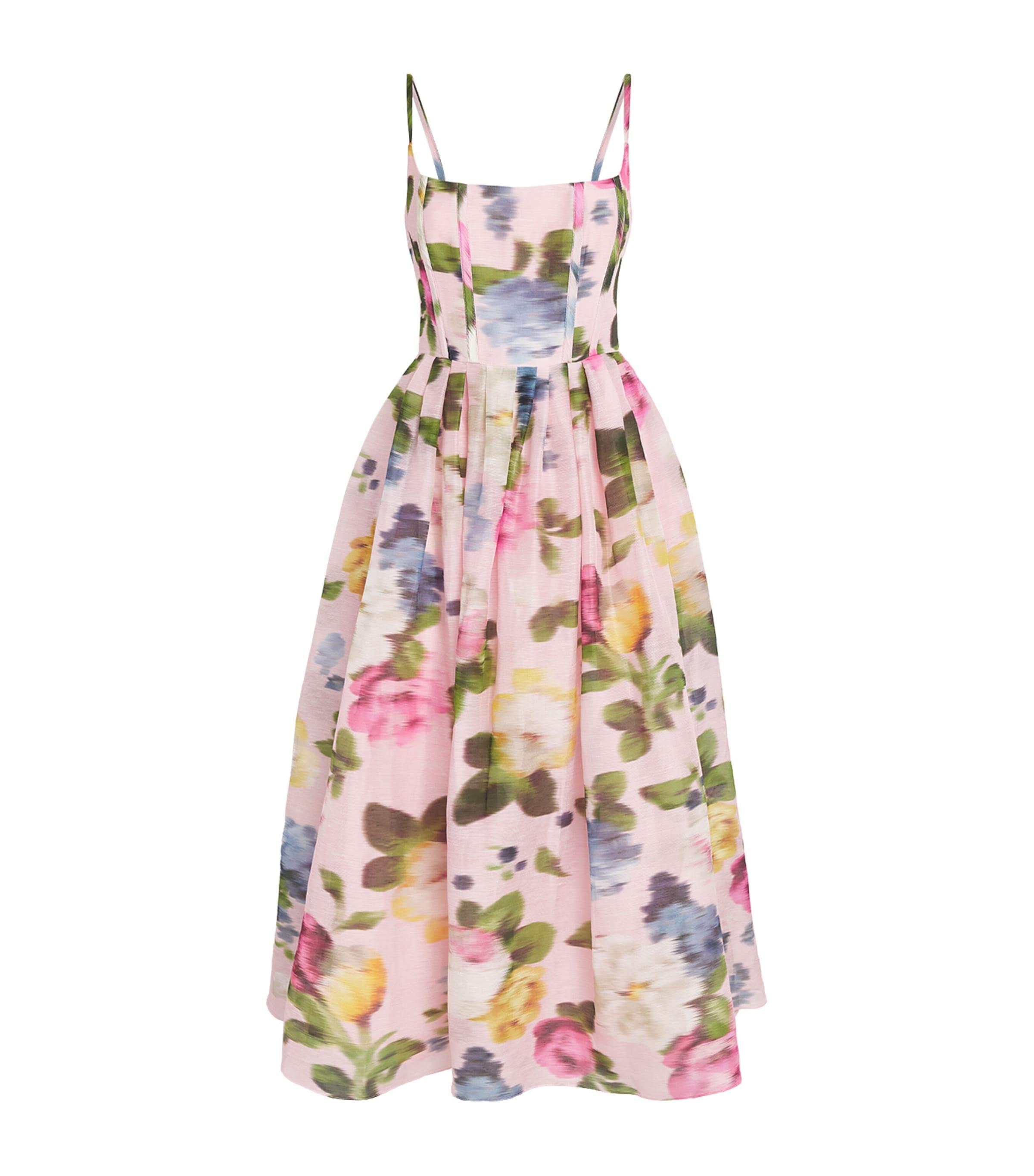 Carolina Herrera Linen-Silk Floral Midi Dress by CAROLINA HERRERA