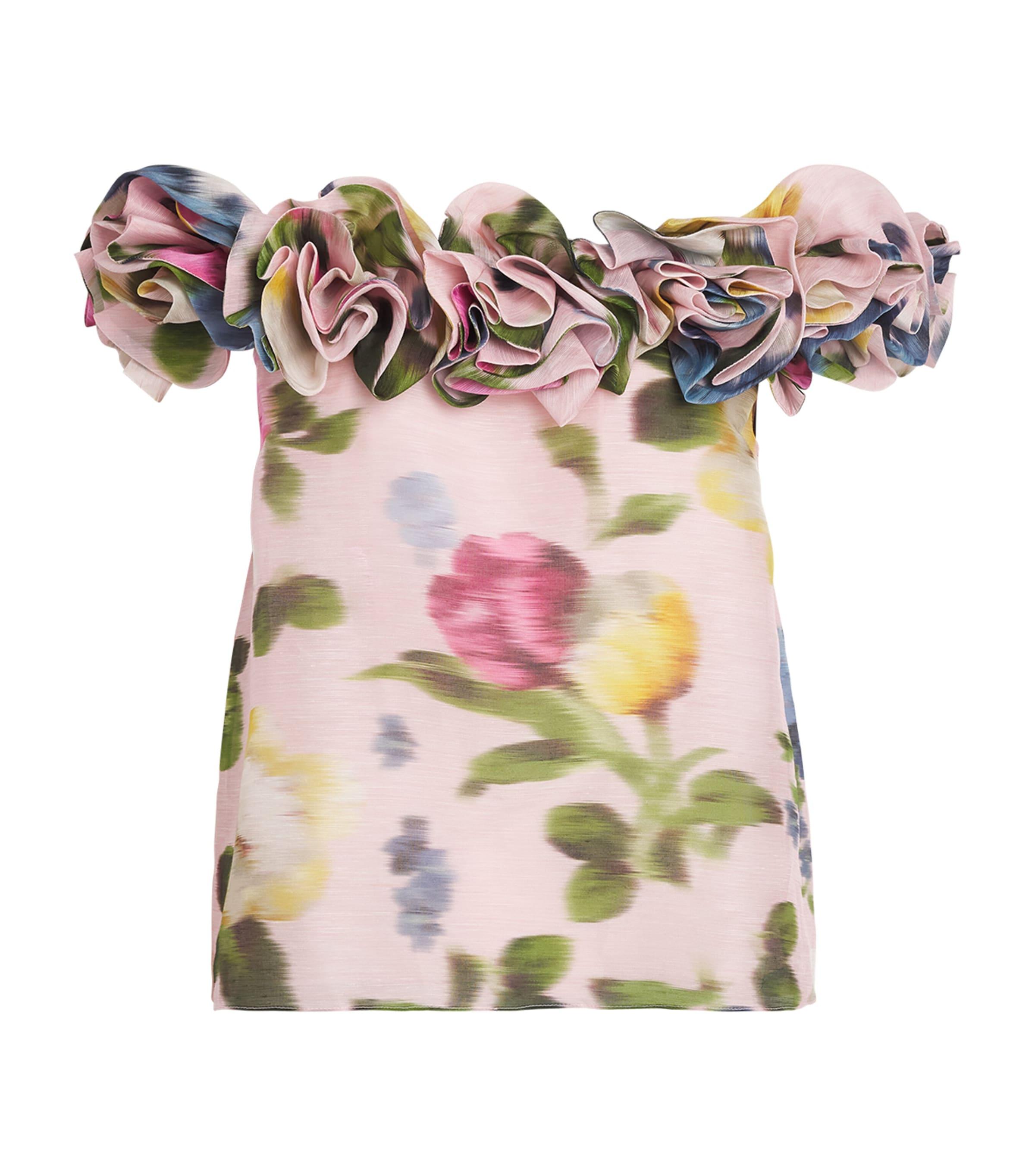 Carolina Herrera Linen-Silk Floral Off-the-Shoulder Top by CAROLINA HERRERA