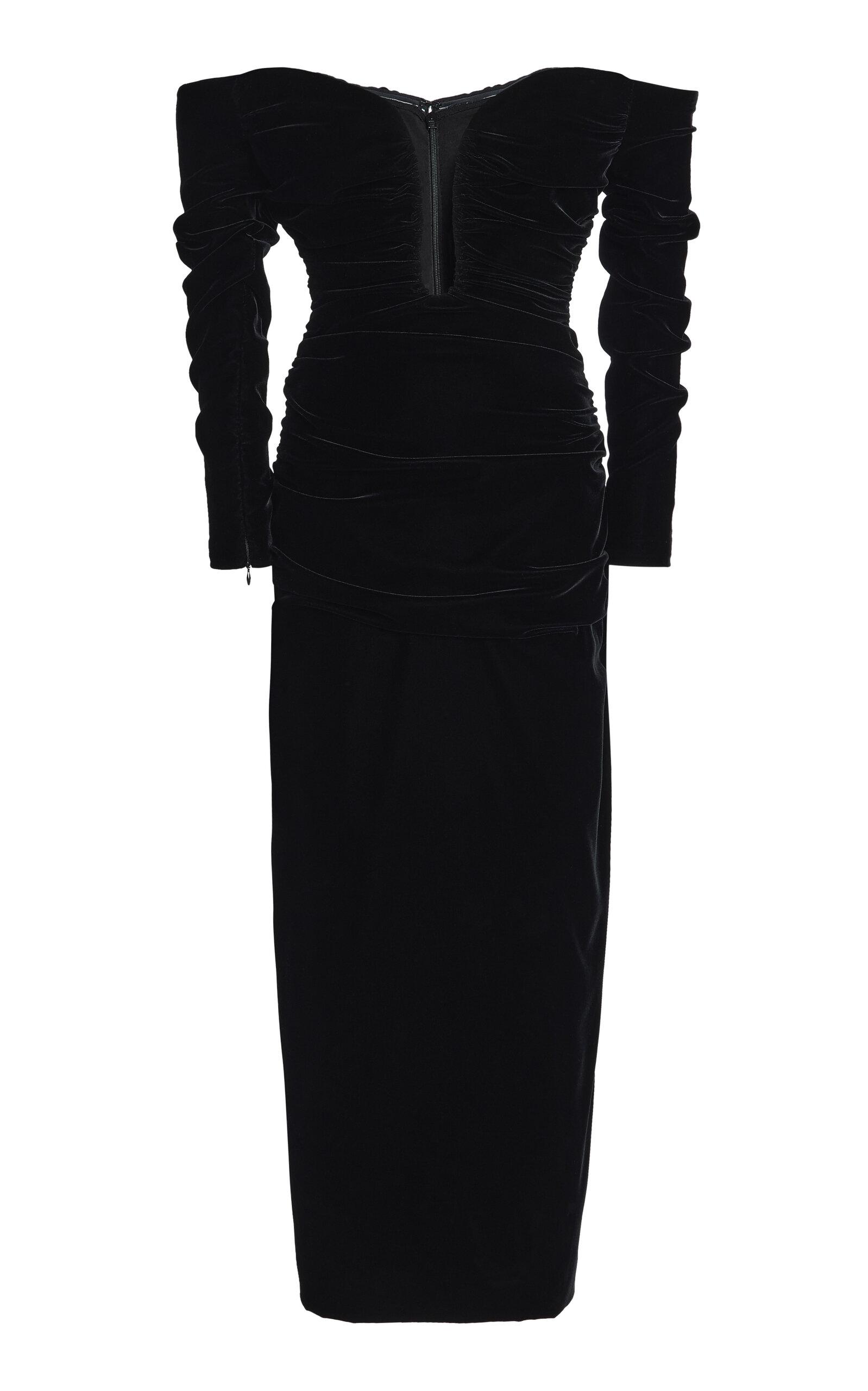 Carolina Herrera Ruched Off-The-Shoulder Stretch Velvet Midi Dress - Moda Operandi by CAROLINA HERRERA