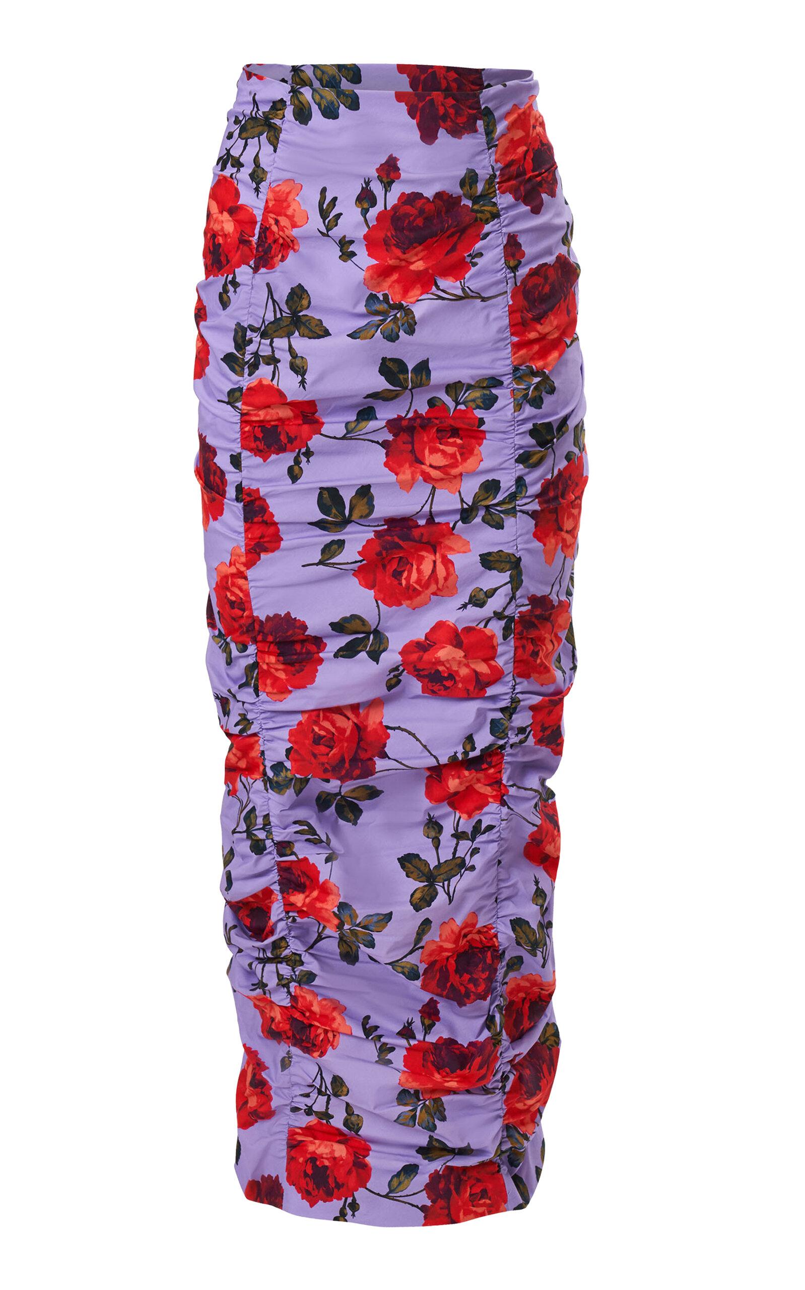 Carolina Herrera Ruched Stemmed-Rose-Printed Stretch-Cotton Pencil Skirt - Moda Operandi by CAROLINA HERRERA
