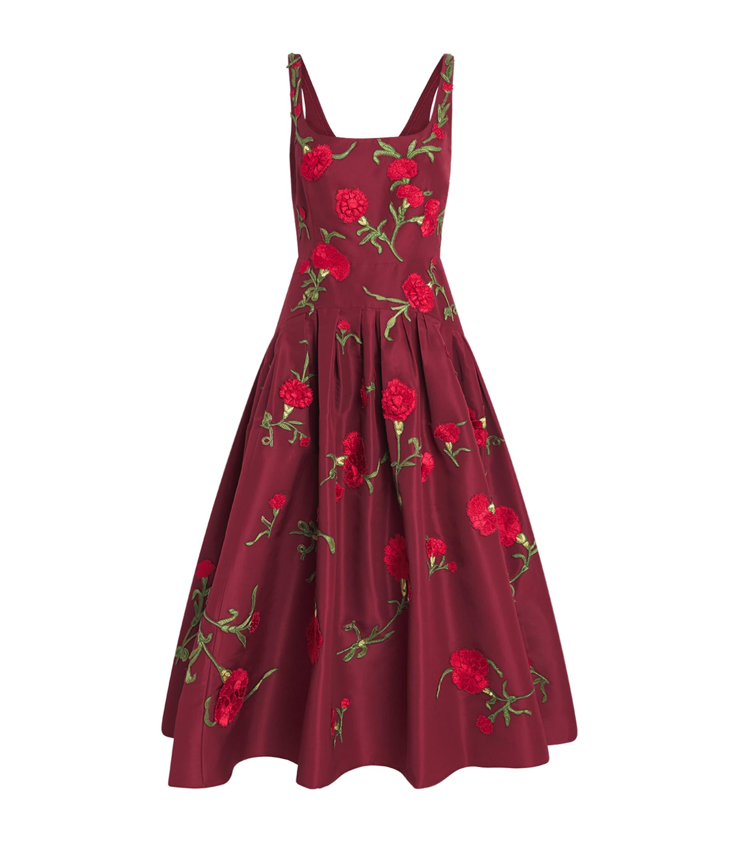 Carolina Herrera Silk Floral Embroidered Midi Dress by CAROLINA HERRERA