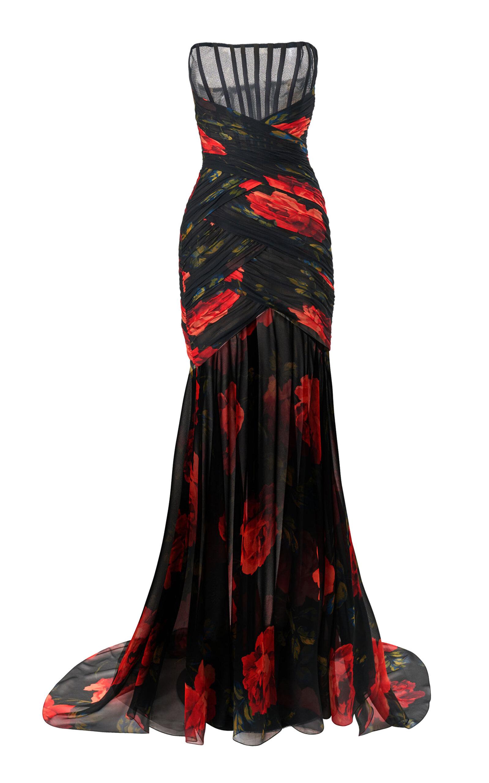 Carolina Herrera Strapless Stemmed-Rose-Printed Chiffon Gown - Moda Operandi by CAROLINA HERRERA