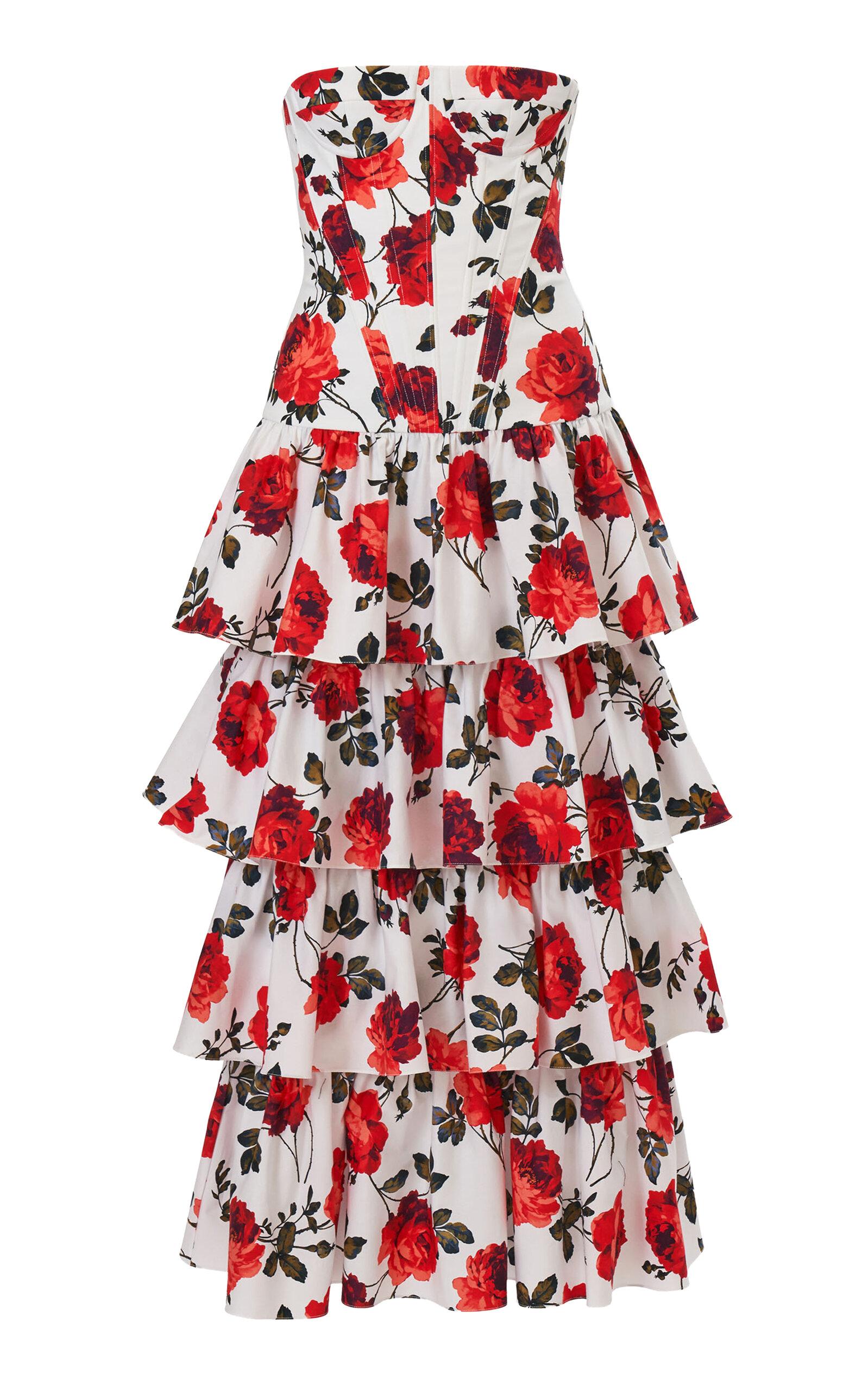 Carolina Herrera Strapless Stemmed-Rose-Printed Stretch-Cotton Dress - Moda Operandi by CAROLINA HERRERA