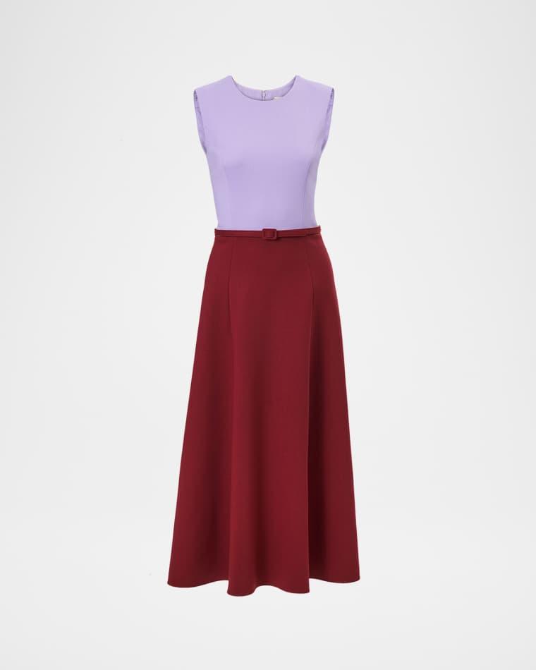 Colorblock Sleeveless Belted Midi Dress by CAROLINA HERRERA