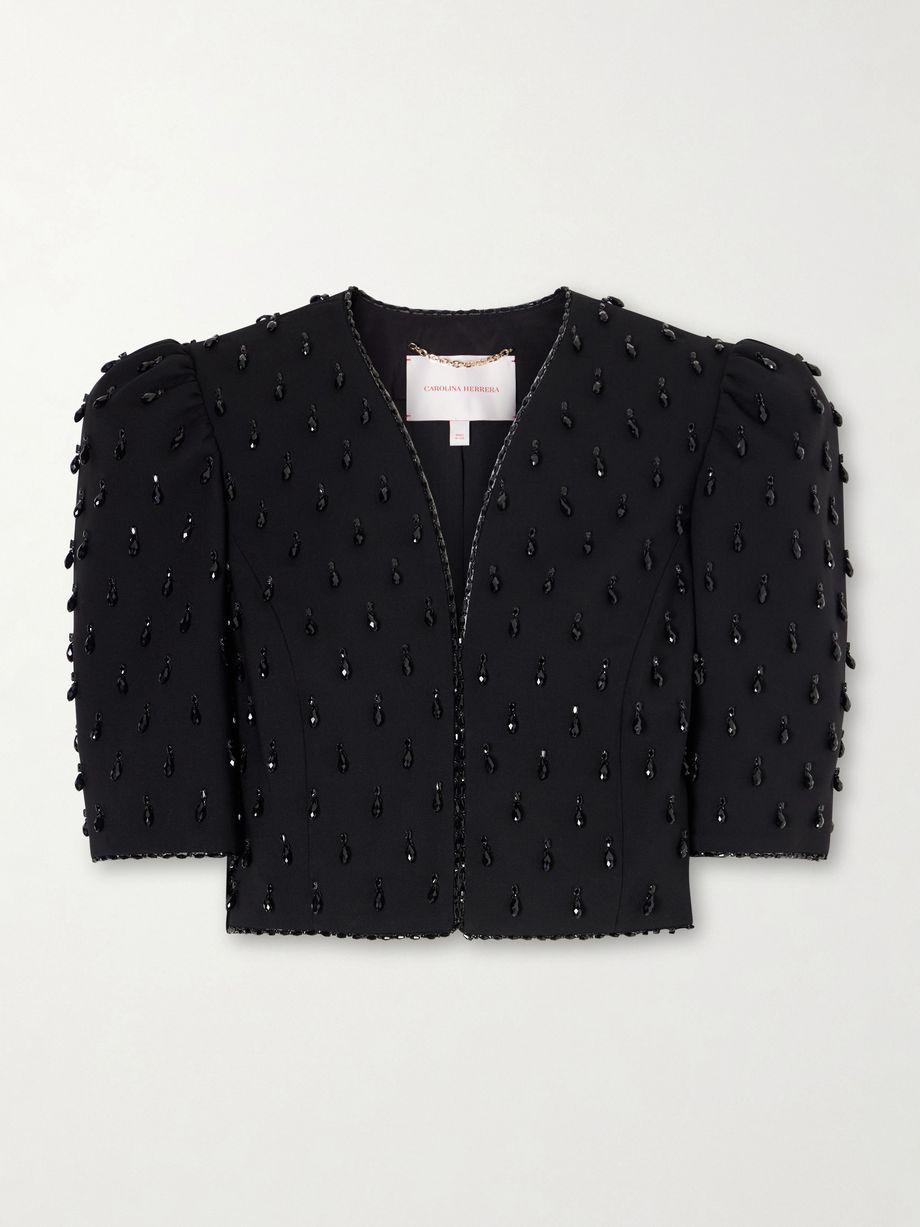 Cropped crystal-embellished wool-blend jacket by CAROLINA HERRERA
