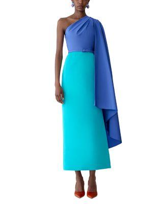 Drape Shoulder Belted Silk Dress by CAROLINA HERRERA
