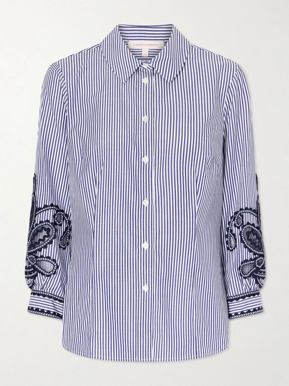 Embroidered striped cotton-poplin shirt by CAROLINA HERRERA